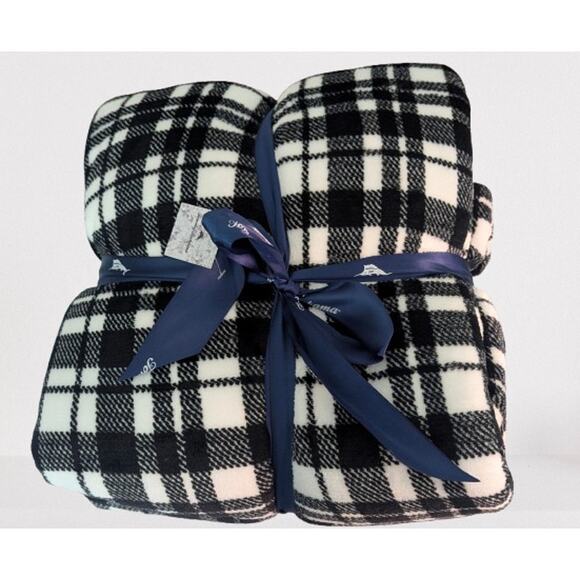 Tommy Bahama Plaid Flannel Sherpa Blanket  50" x 70"  Plush Paradise Collection - Picture 1 of 4